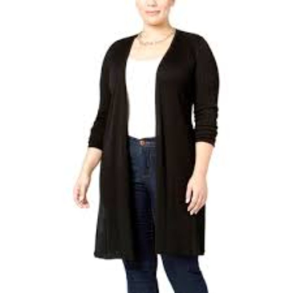 INC black rib knit duster cardigen